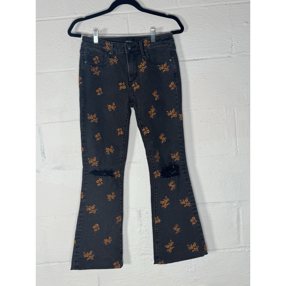 Driftwood Eva Bootcut Jeans Black Orange Floral Embroidery Distressed Boho 26x28